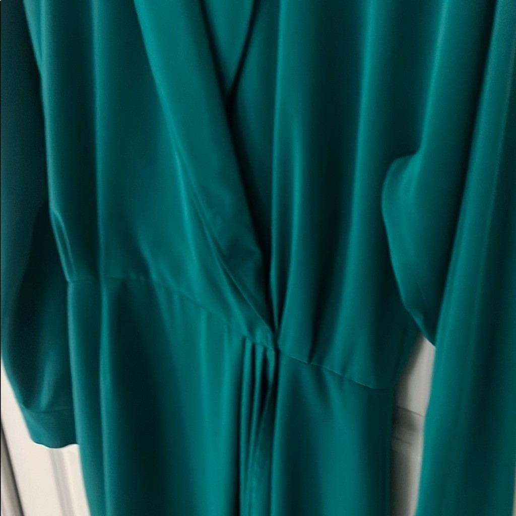 Vintage Jones NY pleated wrap style dress size 10 emerald green