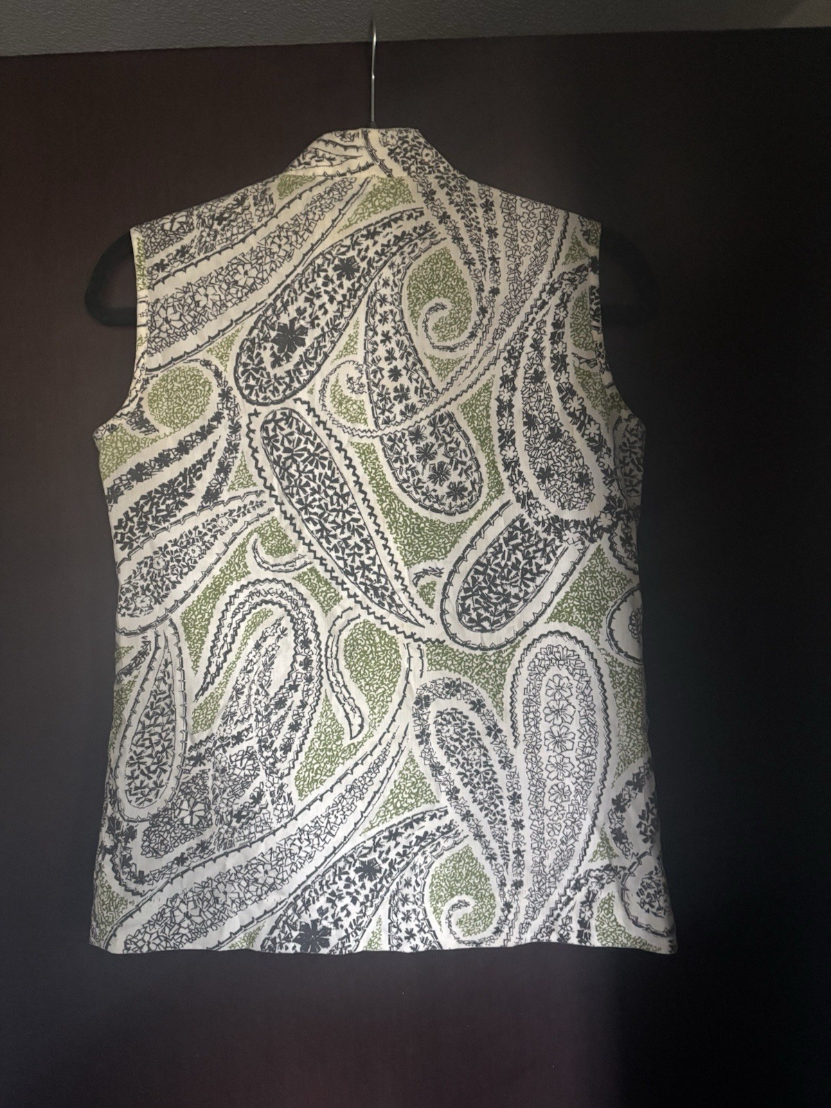 Handmade 1960’s mod vintage rockabilly Green & white paisley sleeveless Blouse