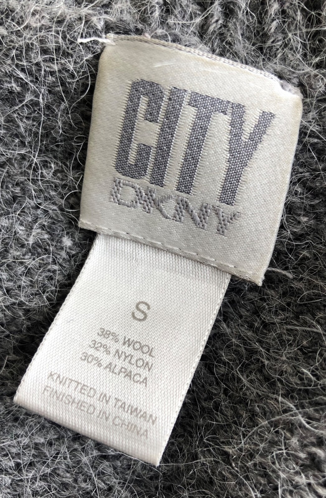 VTG 90s CITY DKNY DARK GRAY SHAWL COLLAR CARDIGAN SWEATER THICK WOOL KNIT S EUC