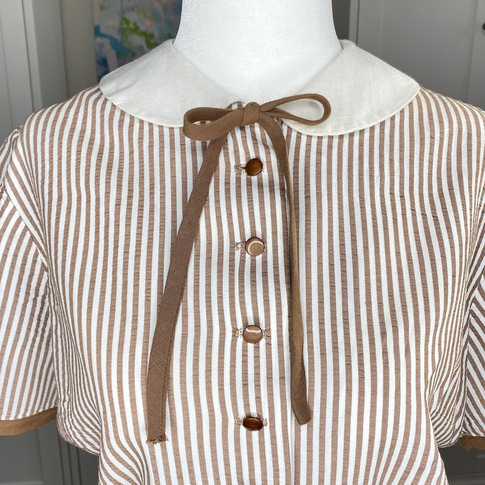 1950s Aldens Fashions Vintage Seersucker Striped Dress Medium NOS Malt Shop