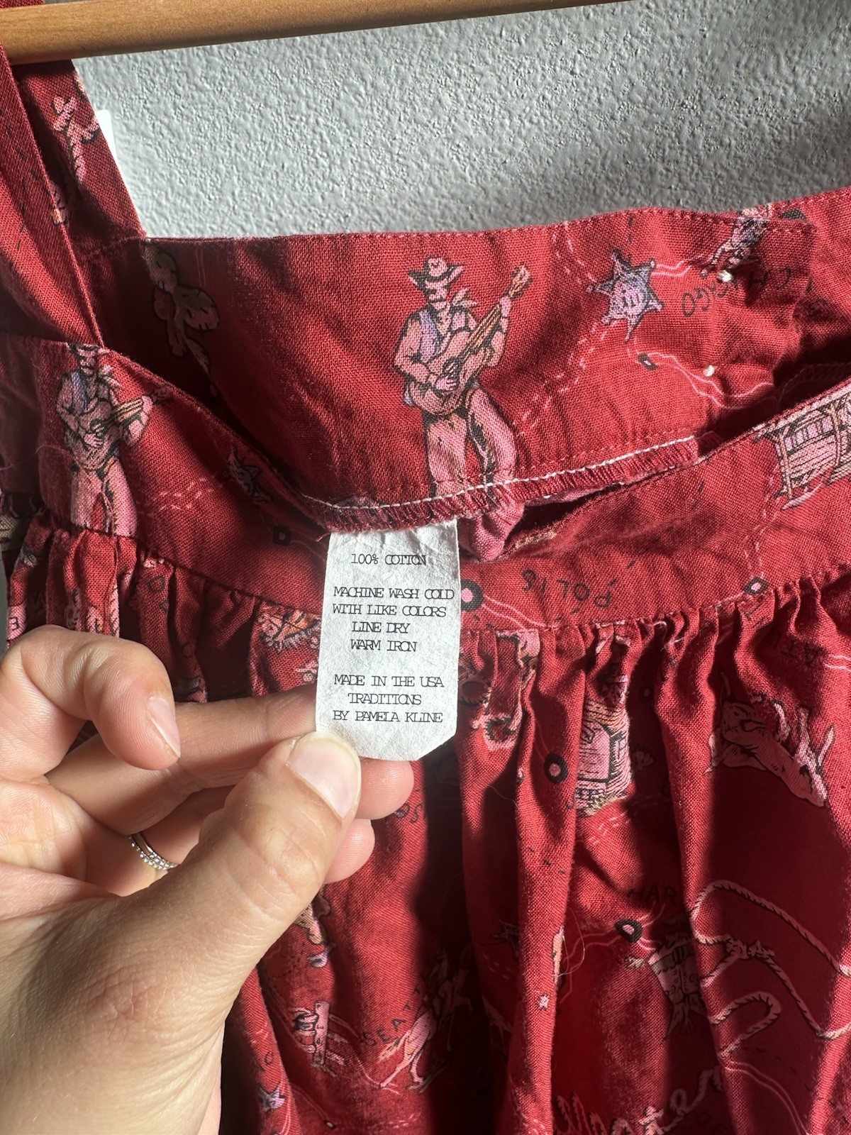 Traditions by Pamela Kline Red Western Cowboy Horse Apron Dress