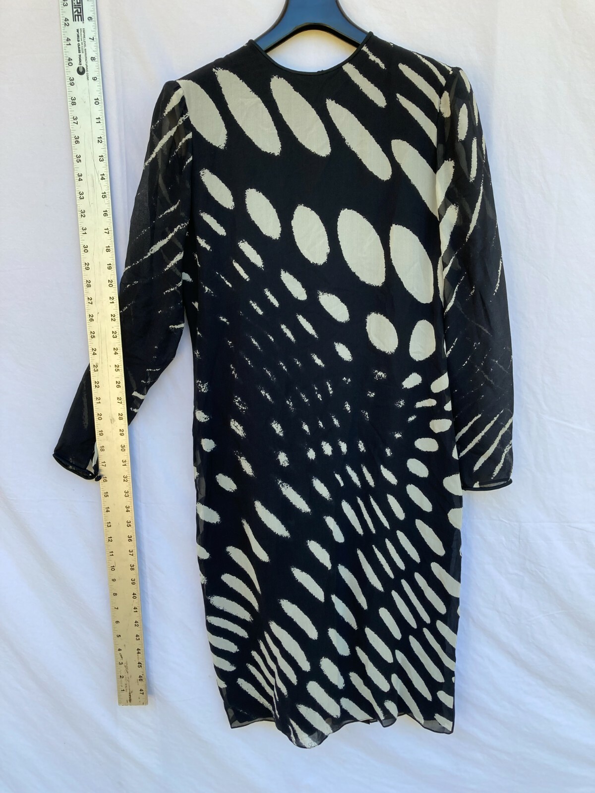 Vintage Hanae Mori Evening Cocktail Couture Dress 10 Black w/grey pattern spotsJ