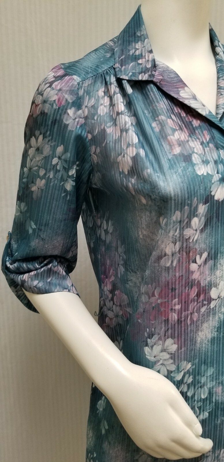 Vintage LAUREL RIDGE Floral SEMI SHEER KNIT DRESS – Size M – EUC