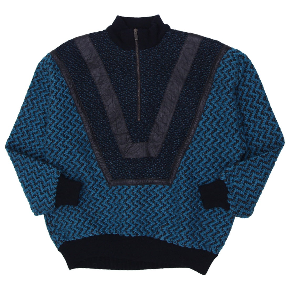 Vintage 80s Sweater Patchwork Leather Patterned Pullover KCOSA By Gabrielle