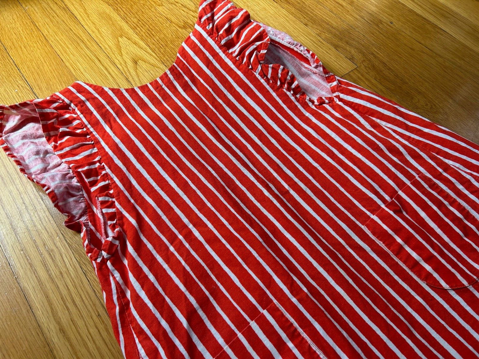 vtg red orange white stripes print Marimekko DRESS piccolo jokapoika shirt – 120
