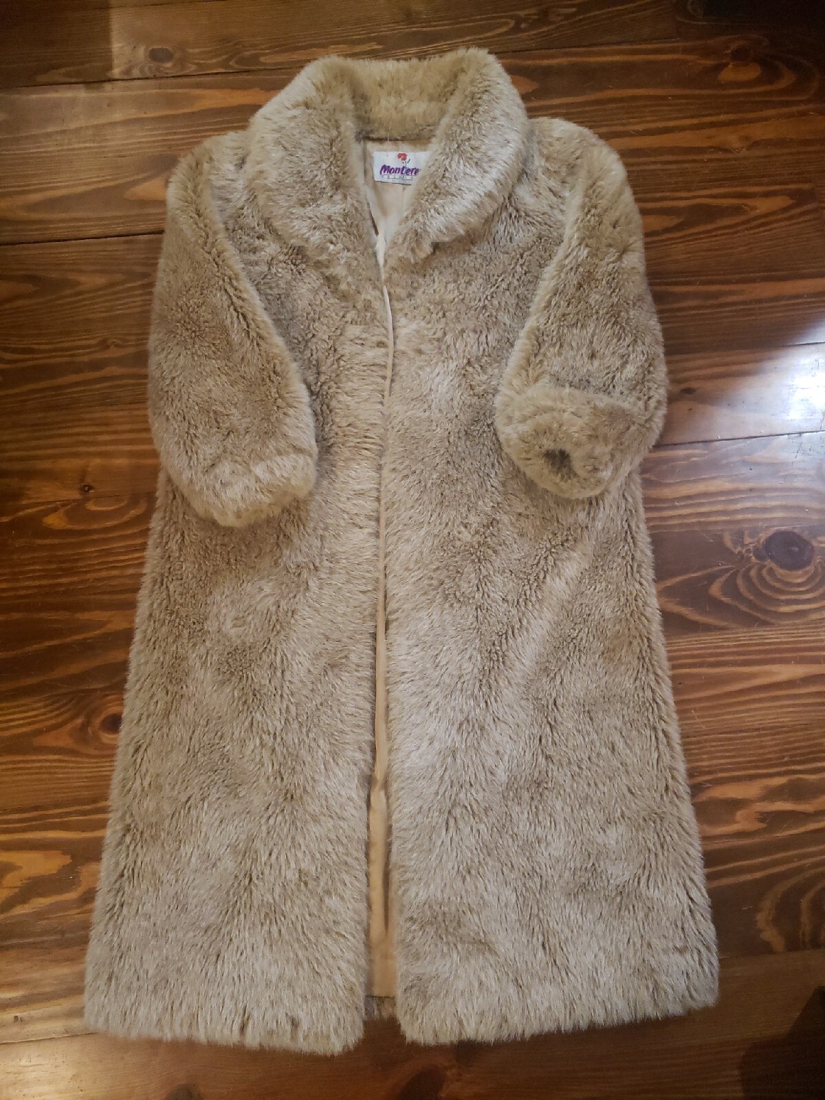 Vintage Monterey Fashions Faux Fur Beige/Brown 3/4 Coat