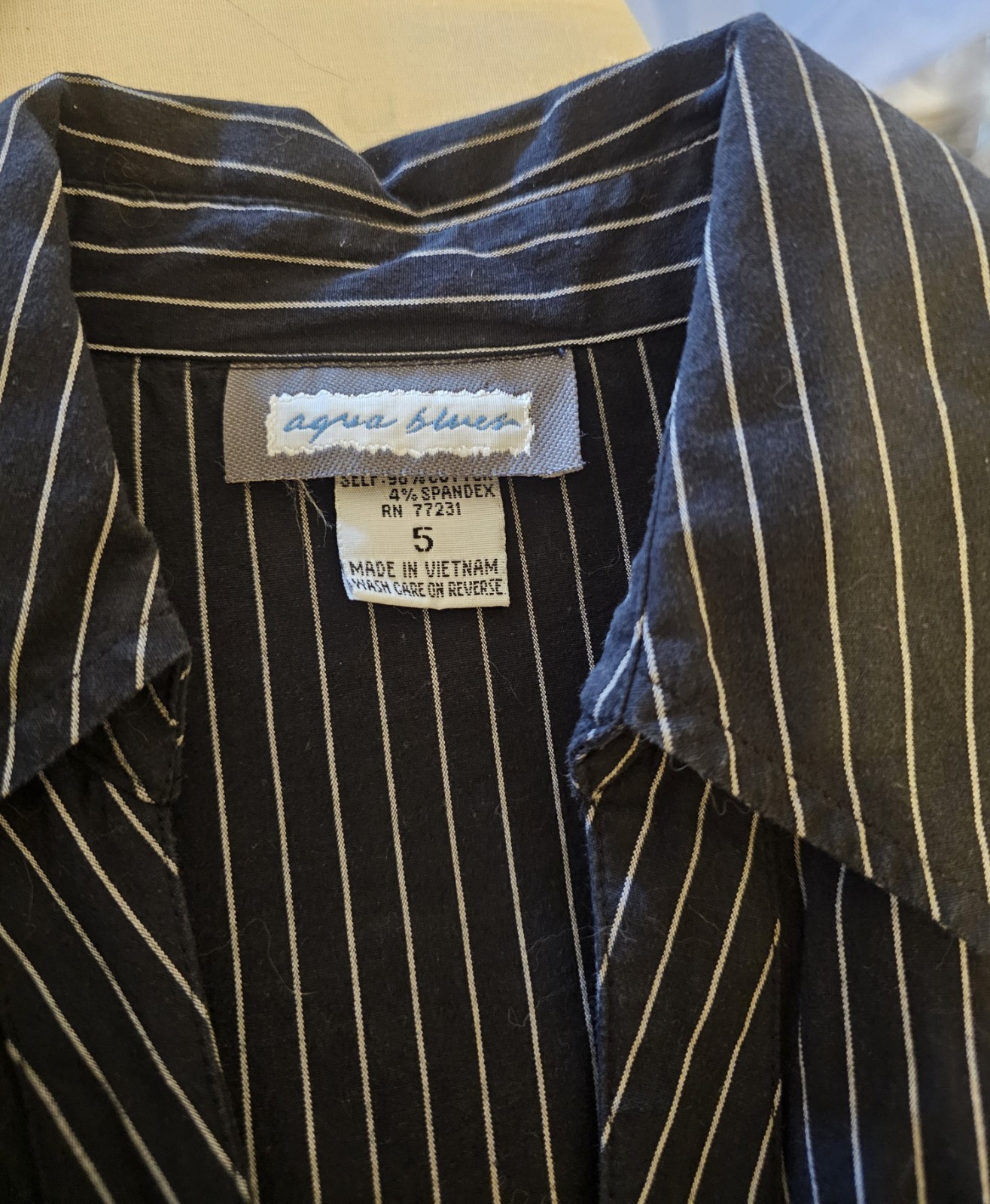 Y2K Vintage Aqua Blues Pinstripe Mini Dress Sz 5 Longsleeve Wrap dress