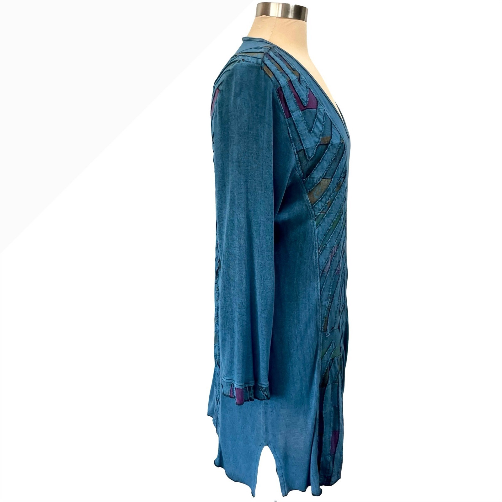 Parsley & Sage Boho Patchwork Tunic Dress Sz XL V-Neck Long Sleeve Art to Wear