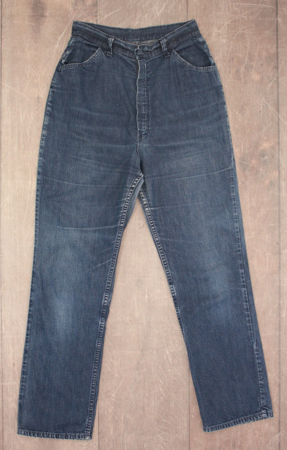 VTG Women’s 60s Blue Denim High Waist Straight Leg Jeans Sz 27″ 1960s