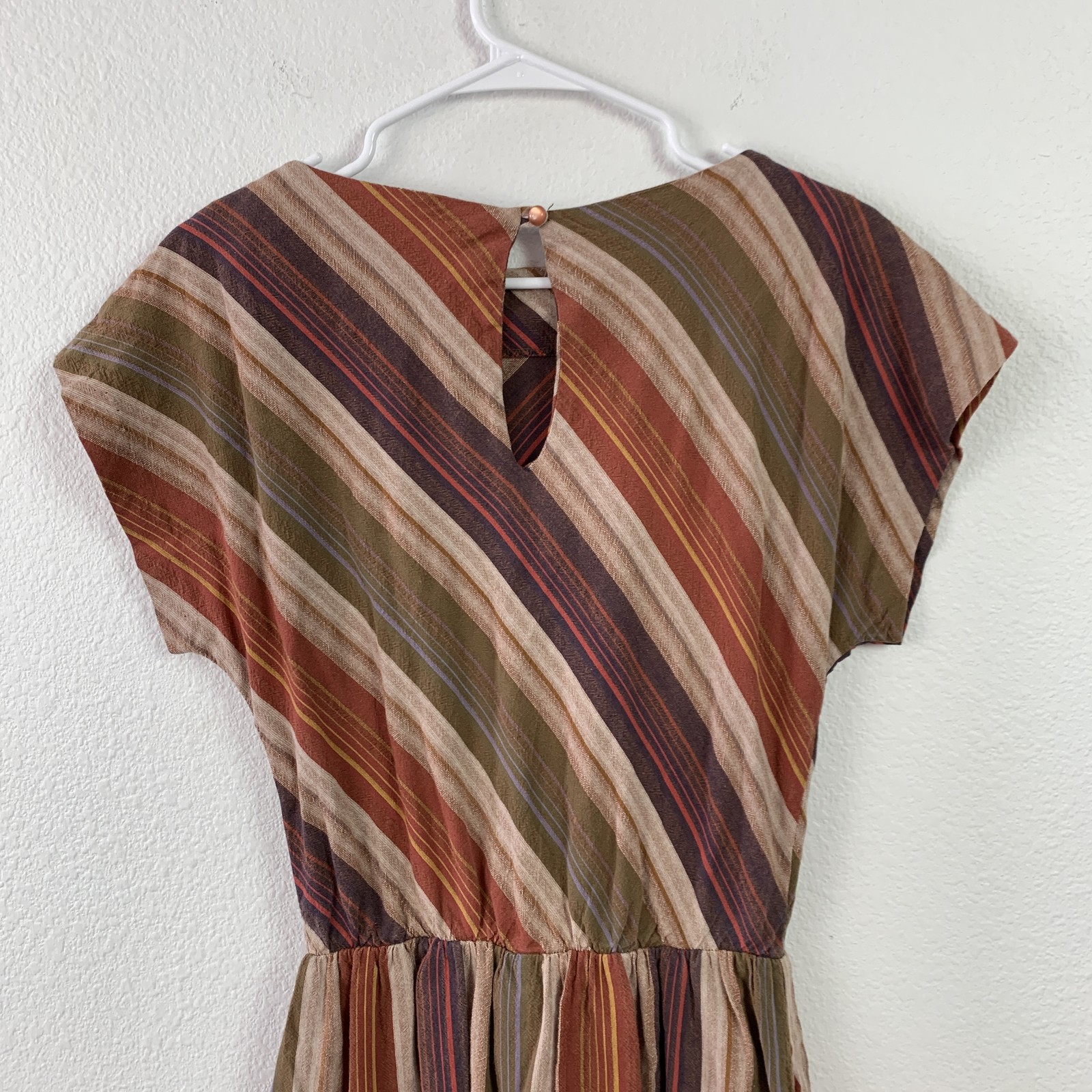 Michelle Stuart Vintage 70s 80s Striped Dolman Sleeve Cotton Midi Dress Size 6