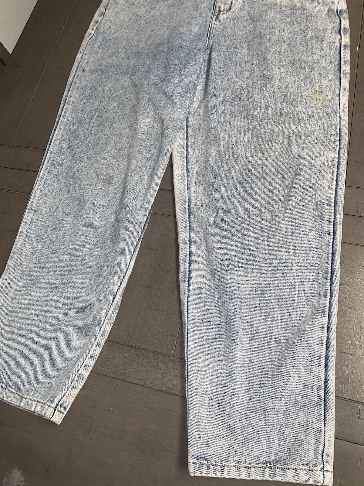 A2 90s WOMENS MEDIUM ACID WASH BUGLE BOY COMPANY BIB OVERALLS FLY GIRL 34 X27”
