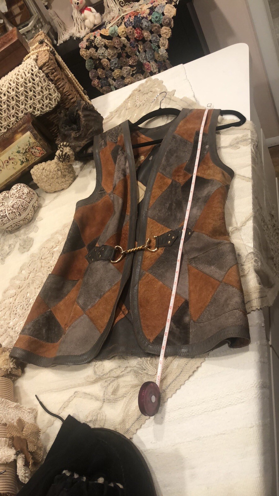 Cordoba Suedewear Vintage 60s Leather Suede Patchwork Vest Gold Clasp Ooak!