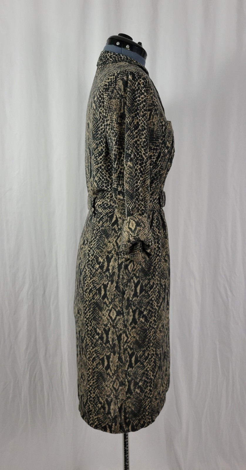 Vintage Taurus II Brown & Black Snakeskin Print Dress & Matching Belt Size 10