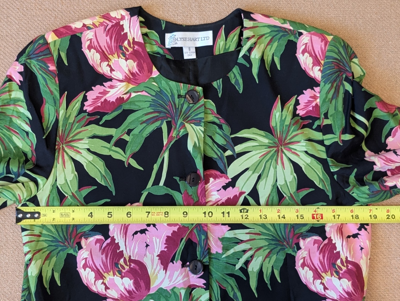 Vintage Ilyse Hart Ltd Tropical Floral Rayon 3/4 Sleeve Blazer Jacket