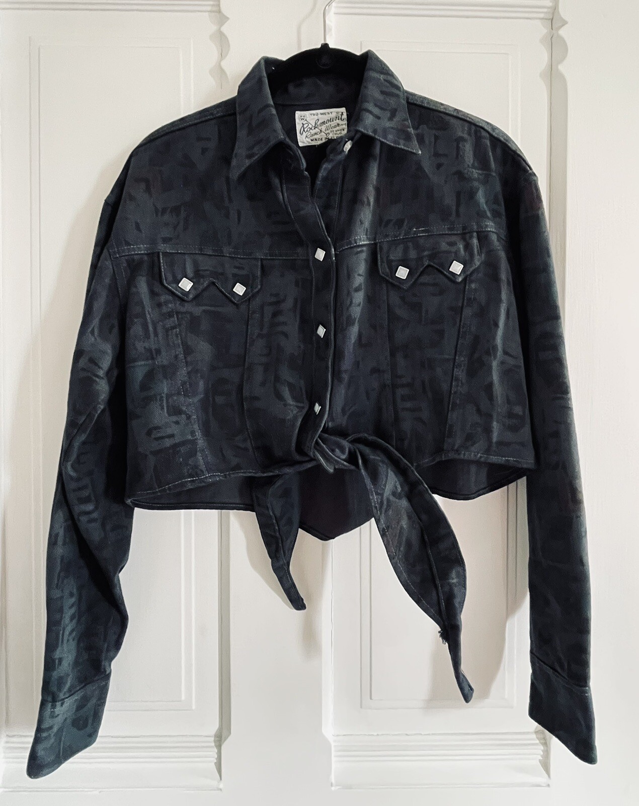 Rockmount Ranch Wear Western Crop Shirt Jean Jacket Abstract Print M NOS 90s