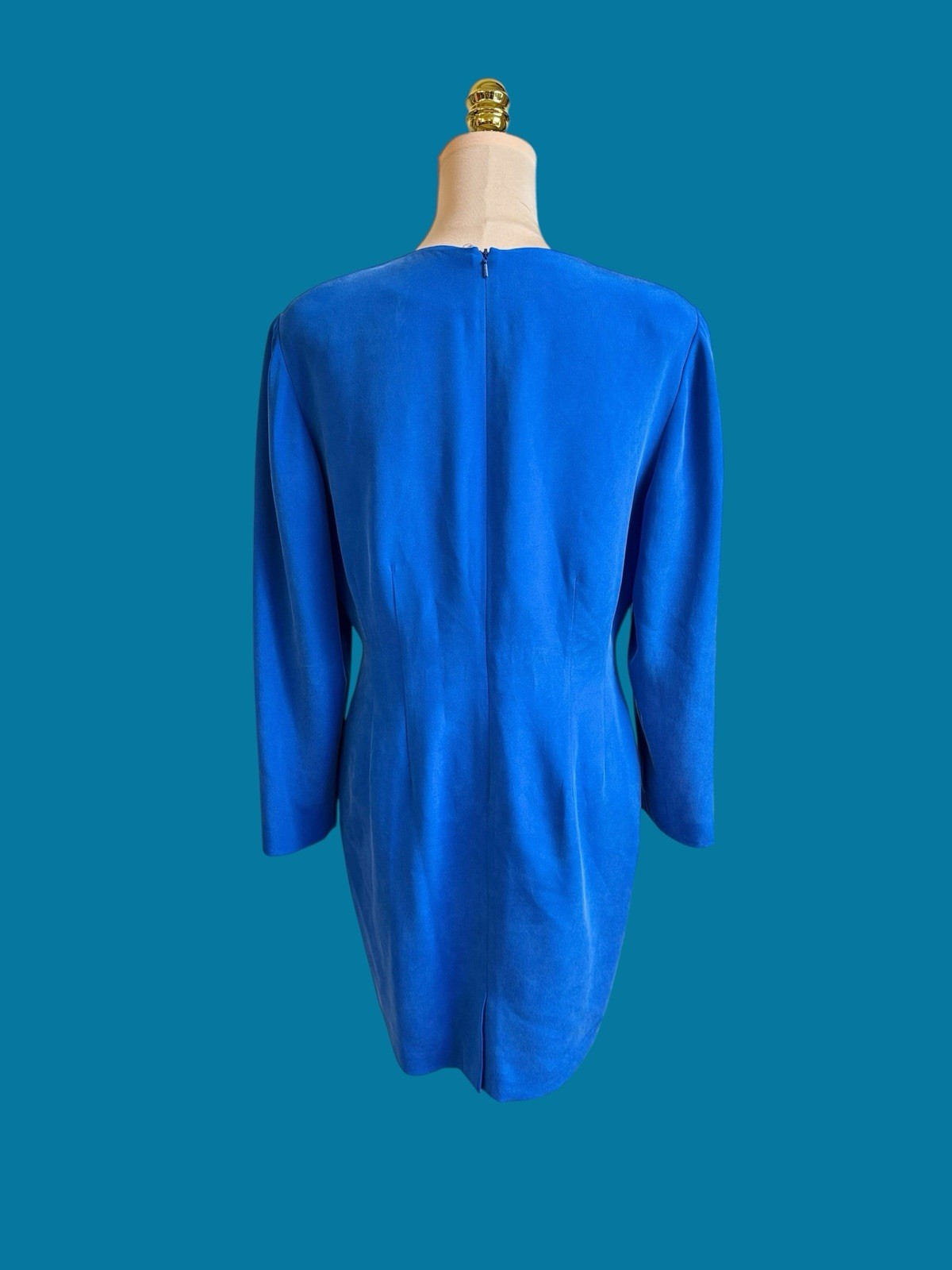 Vintage Patrick Petite Blue Silk Dress 12 80s 90s Power Shoulder Cocktail Mini