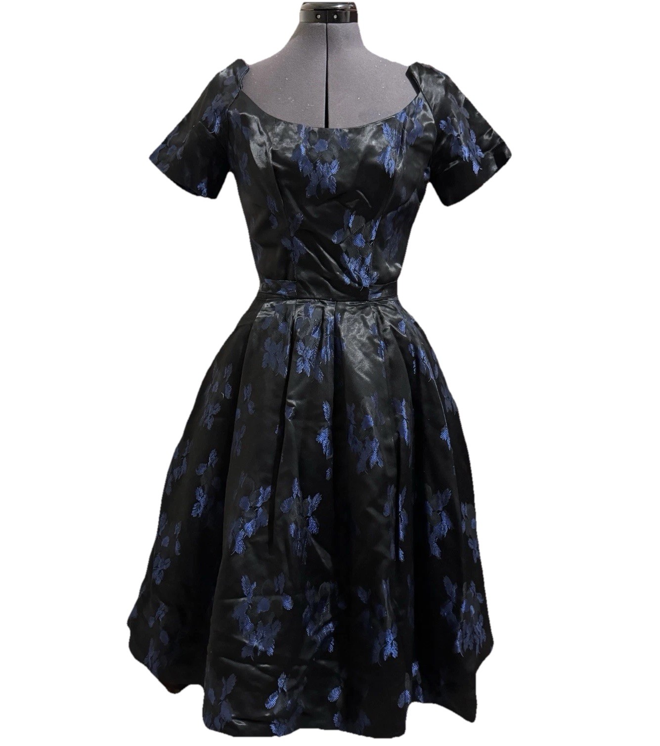 Gorgeous 1950s Vintage Suzy Perette Fit And Flare Black And Blue Party Dress