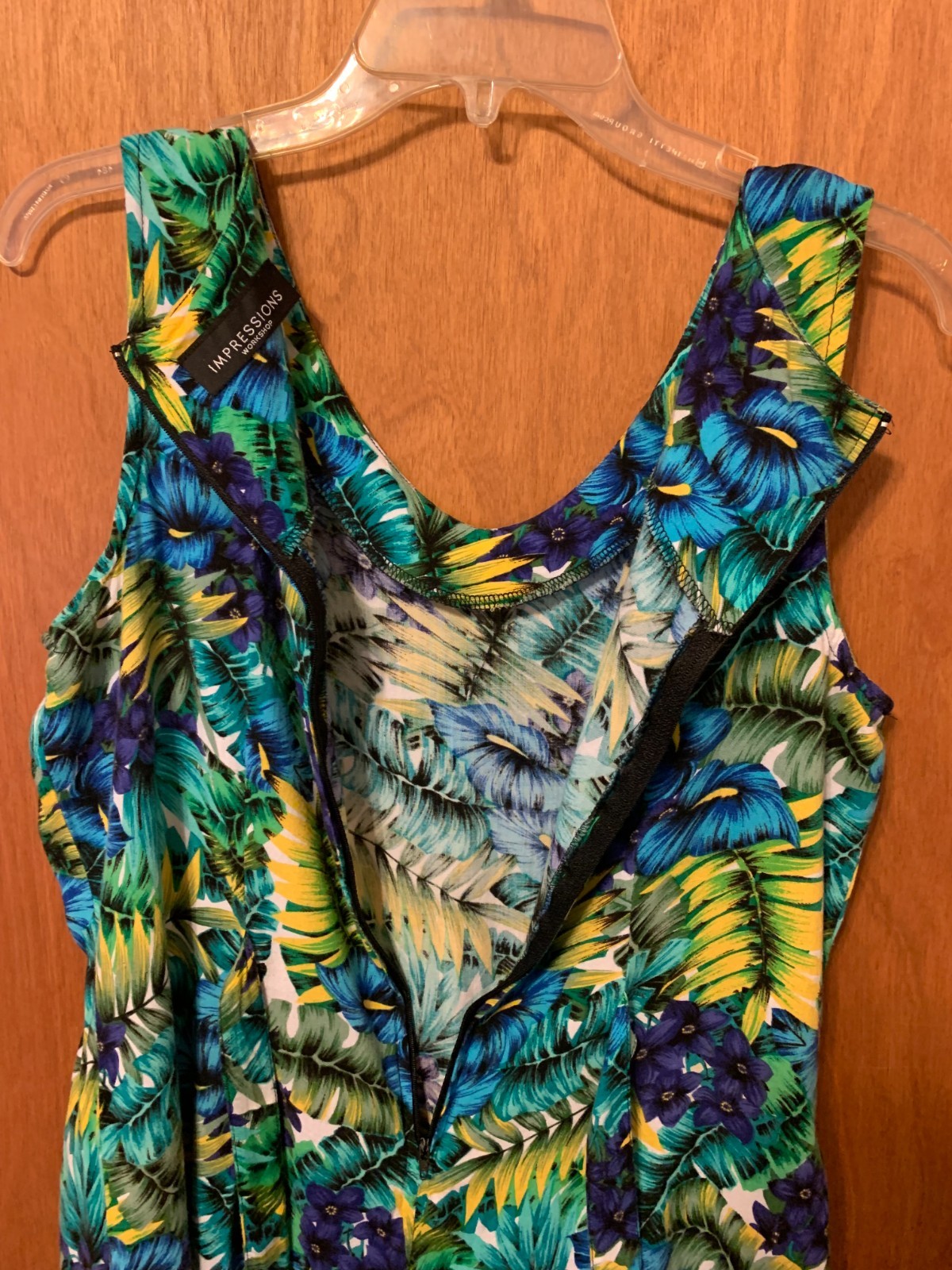 Impressions Workshop Sleeveless Tropical Leaf Dress – Women’s