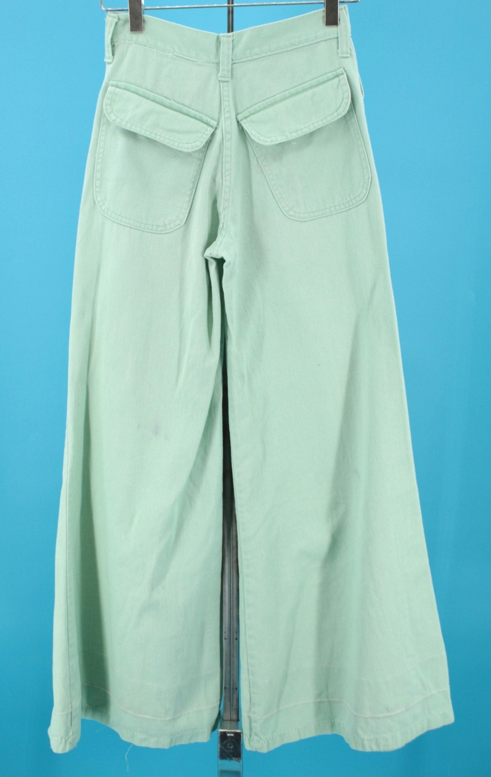 VTG Women’s 70s Mint Green Super Flare Bellbottoms Jeans XS / Sz 25″ 1970s