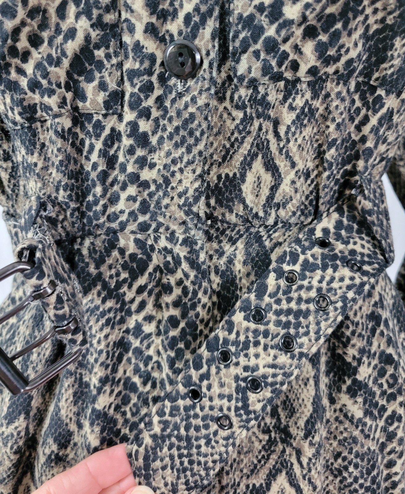 Vintage Taurus II Brown & Black Snakeskin Print Dress & Matching Belt Size 10