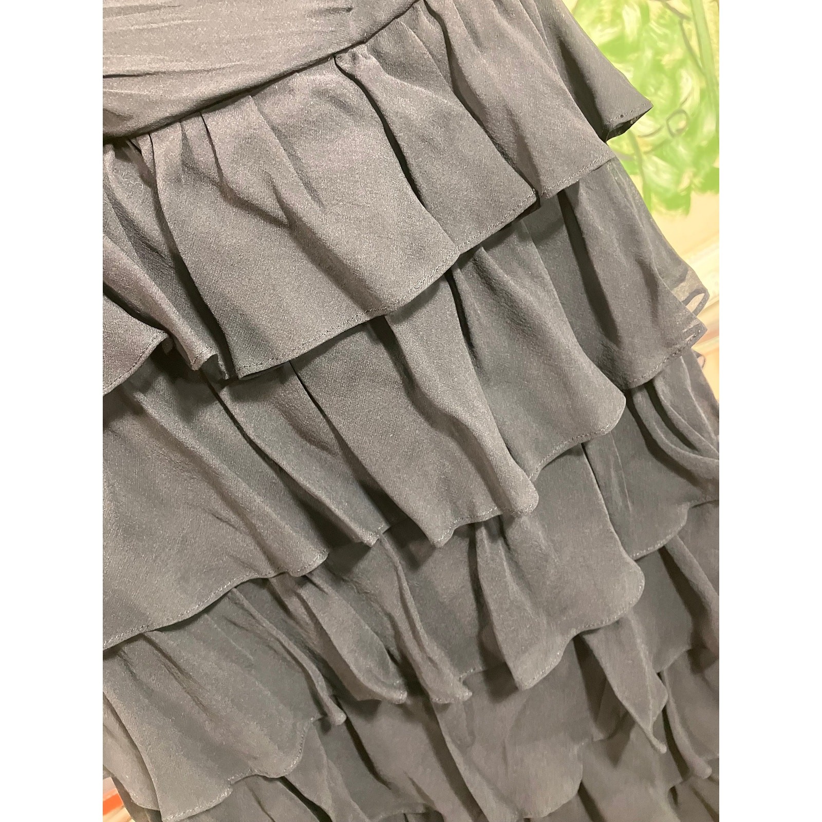 Vintage 1980s Kay Unger New York Silk Strapless Dress Ruffled Layered LBD