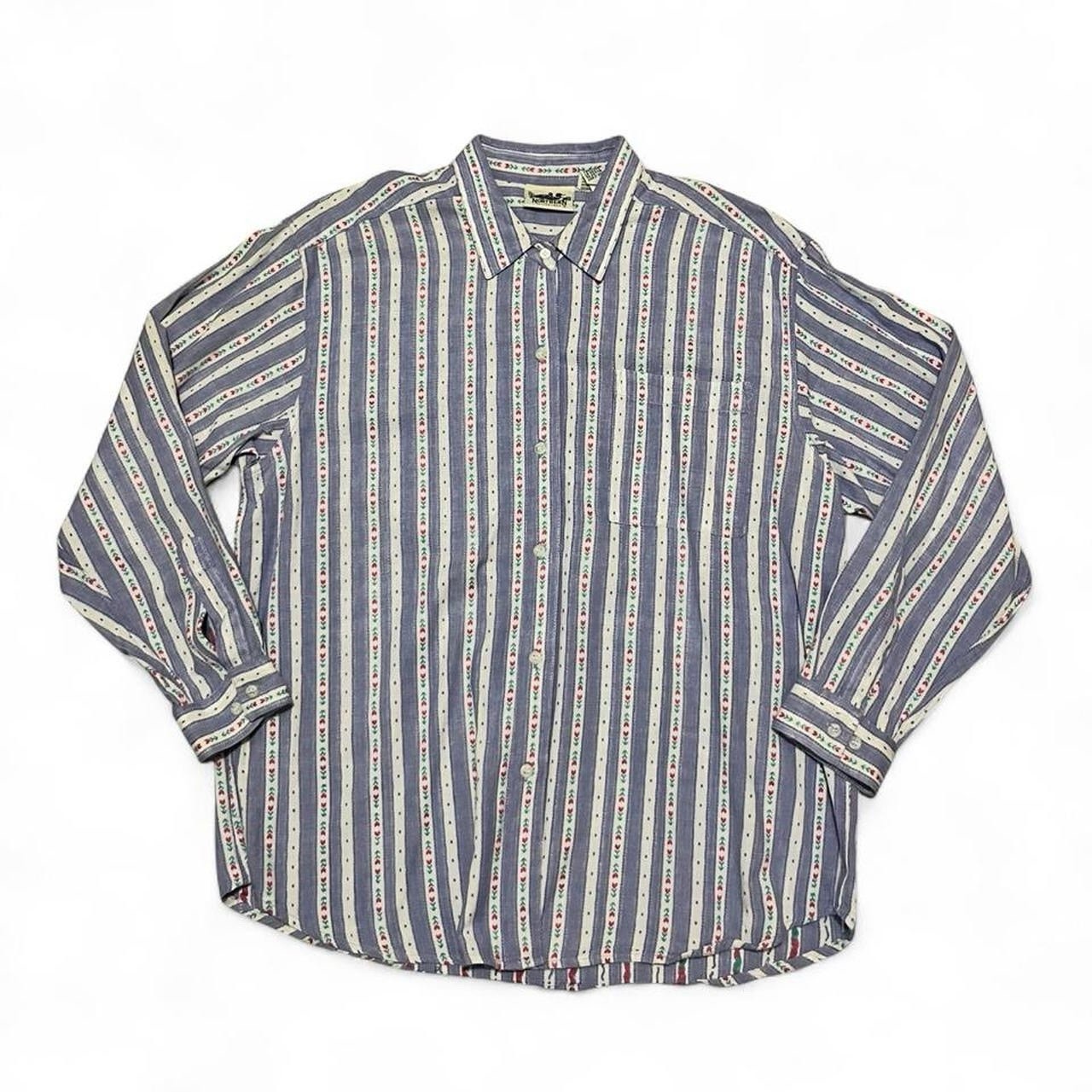 VTG 90s Northern Reflections Flower Stripe Purple Cotton Buttondown Shirt Large