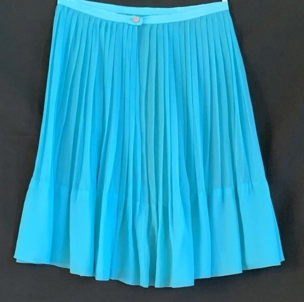 Vintage 1960s Silk Pleated Sheer Knee Length- Teal Blue
