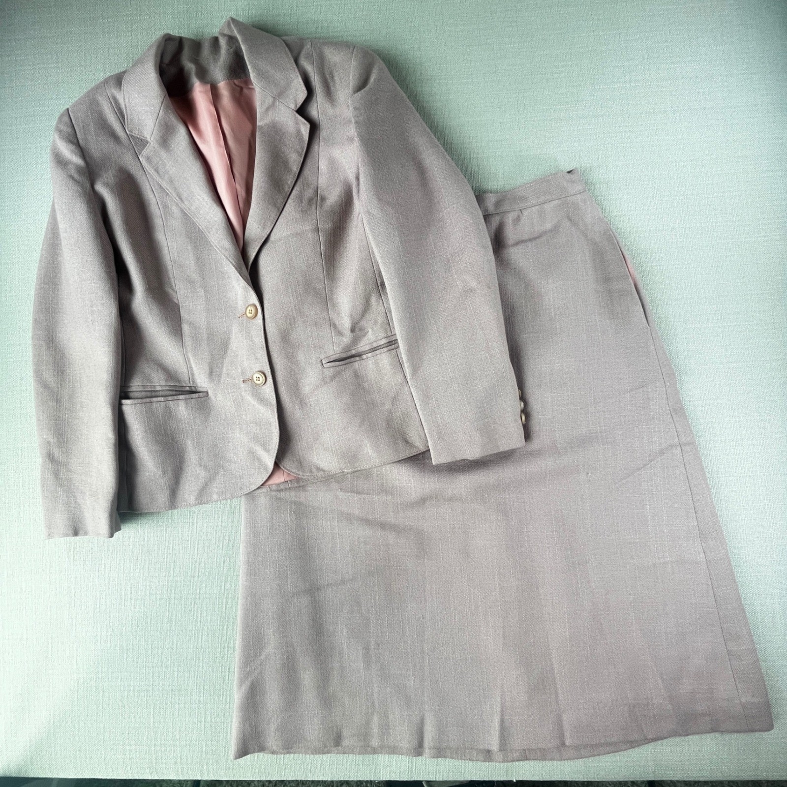 Beekman Place Skirt Suit Womens 14 Mauve Pink Vintage ILGWU Blazer Skirt Set USA