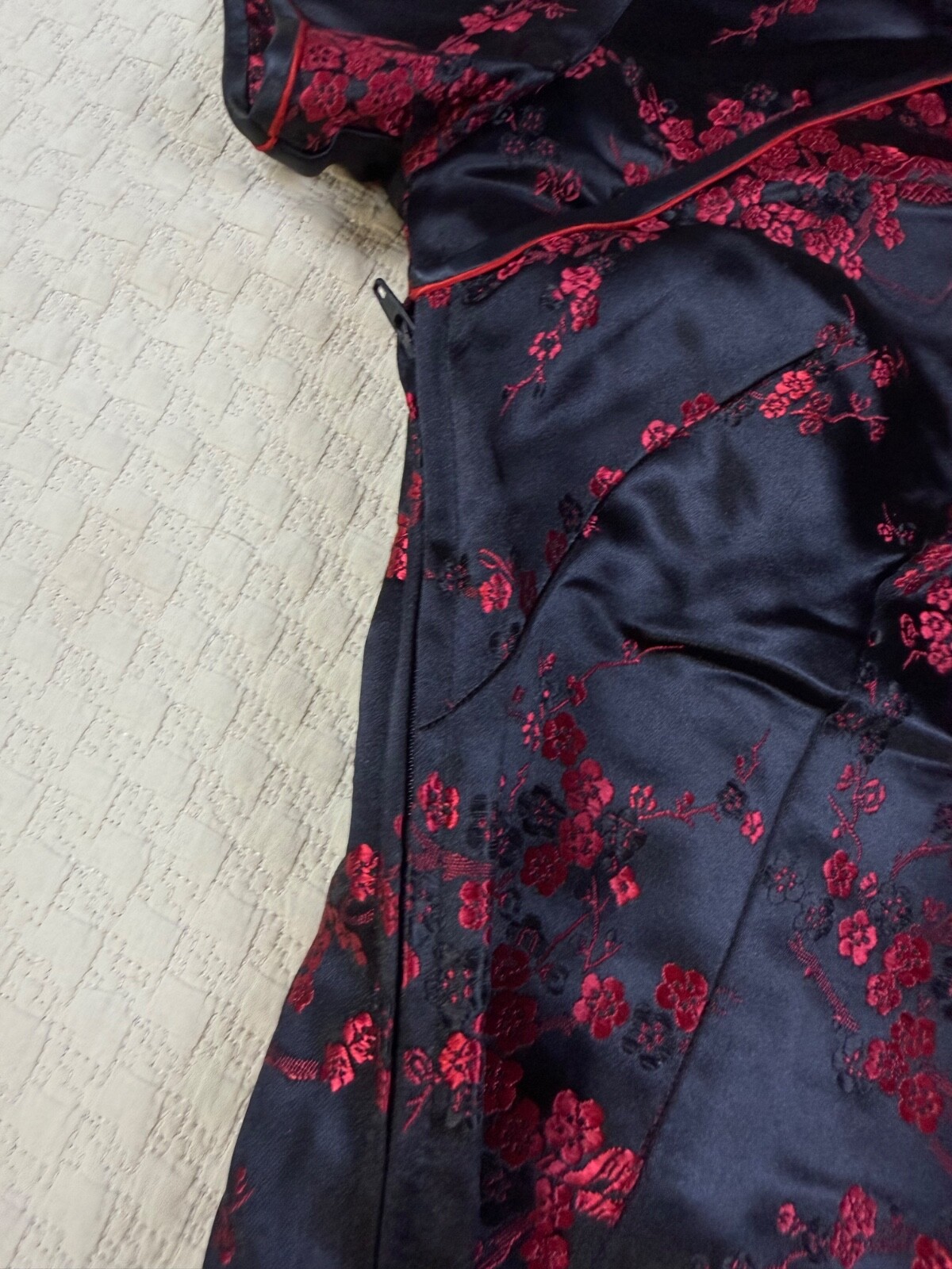 Vintage Traditional Cocktail Dress 1970s Asian | Black and Red | Size 36 Small