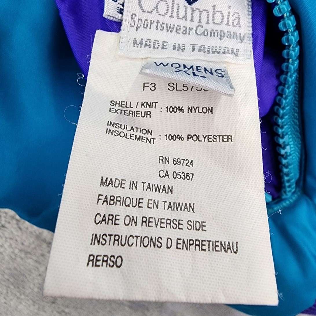 Vintage Columbia Coat Womens XL Blue Purple Reversible Radial Sleeve Puffer Zip