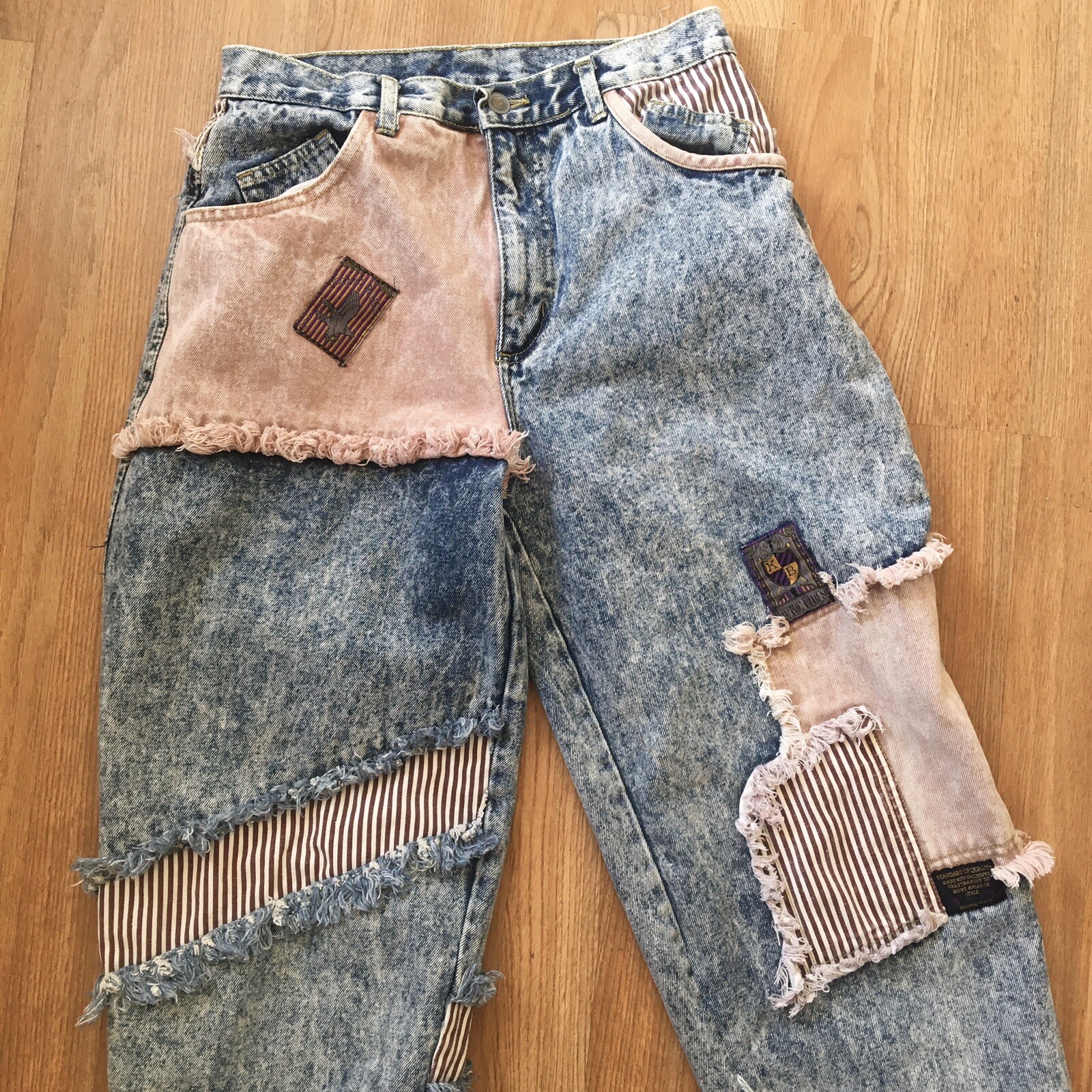 80s Vintage Kozmic Blues Acid Wash Patchwork Jeans 28”
