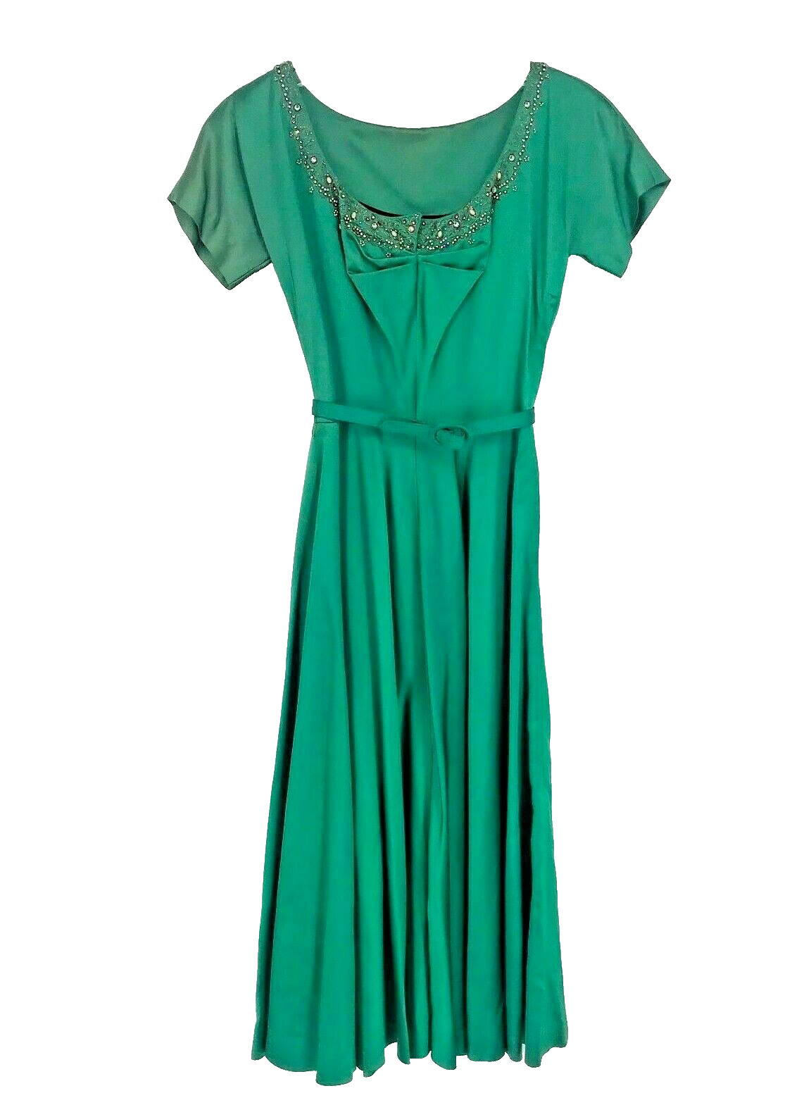 Vintage 1950’s Best & Co NY Satin Dress Fit & Flare Debutante Green S New Years