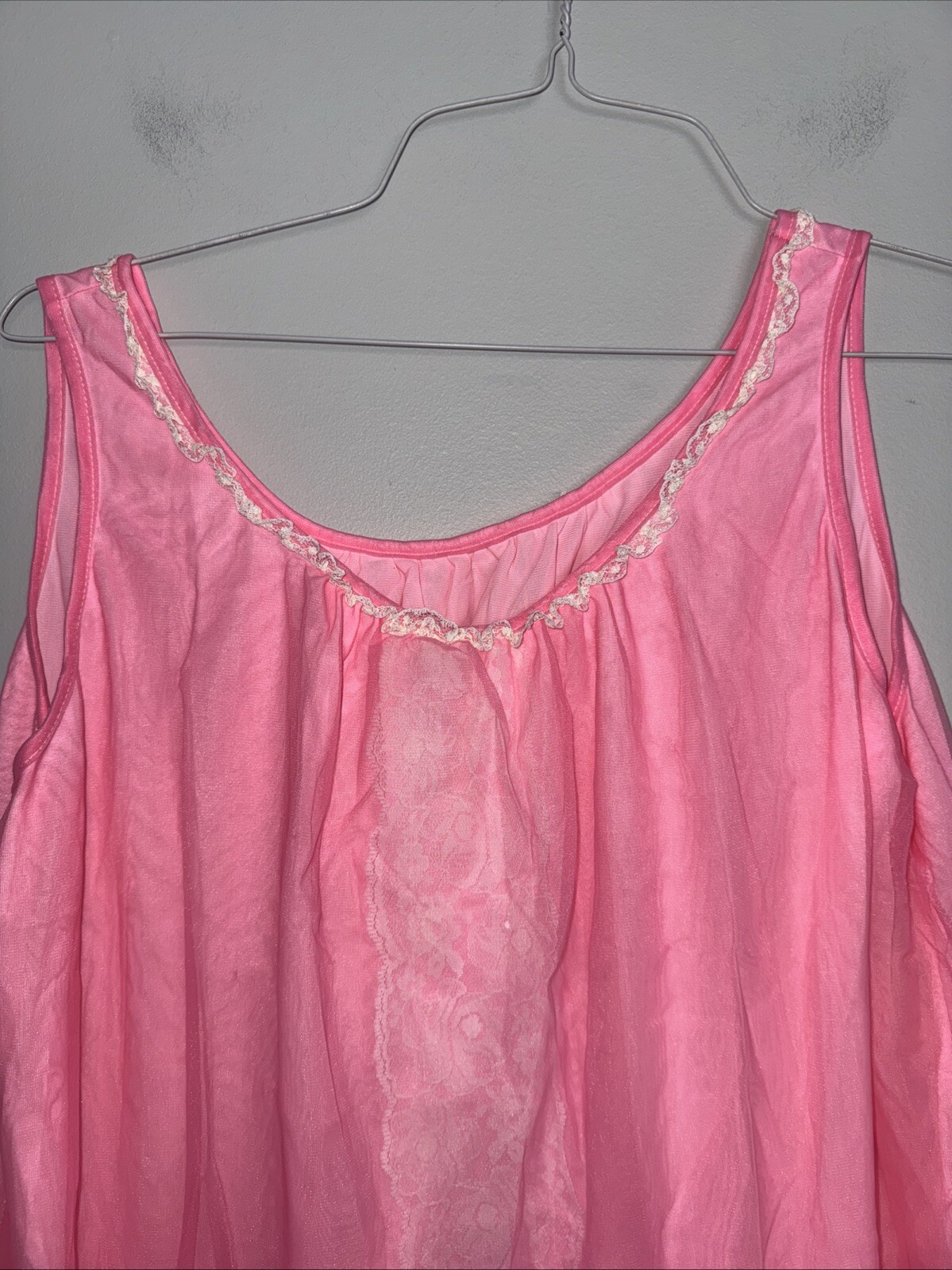 Vintage Stones Wear Large Lace Nylon Pink Nightgown Peignoir Nightie