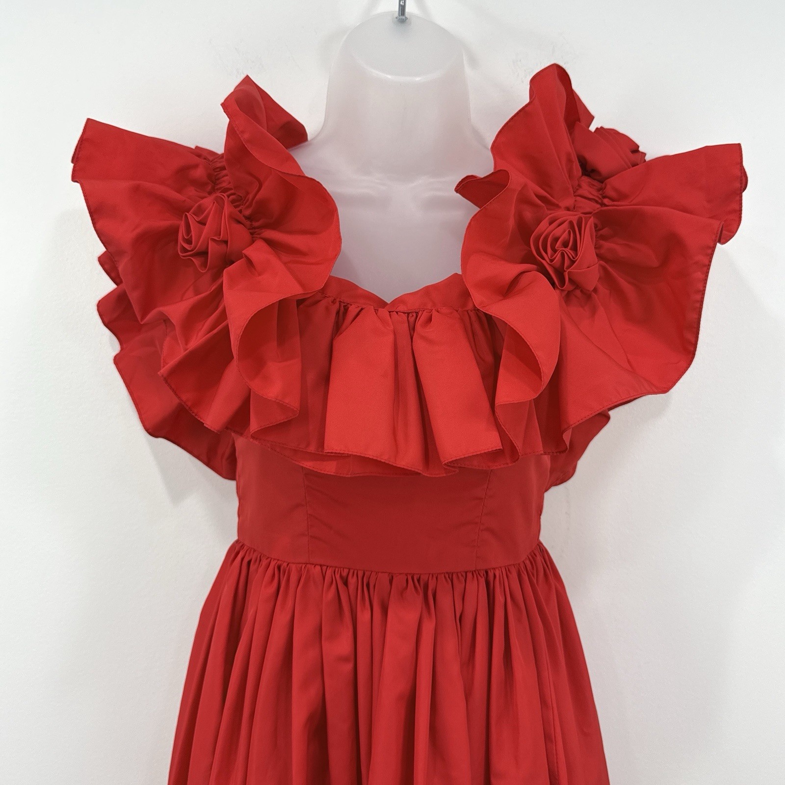 VTG Lorrie Deb Dress Women’s XS Red Rosette Union Made Avant Garde Feminine