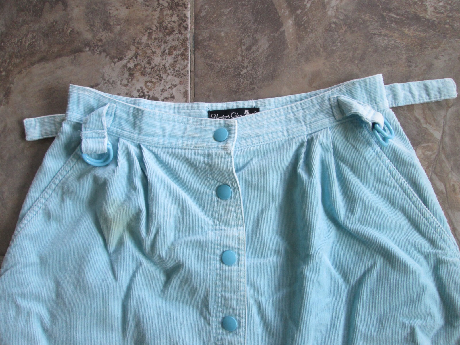 Vintage Hunter’s Glen Skirt 27″ Waist Snap Button Down Mint Blue A-Line Corduroy