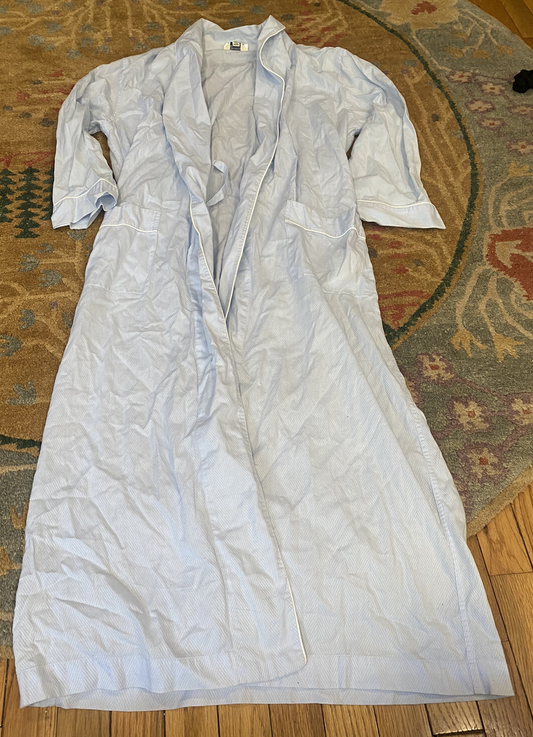 Vtg Bonsoir x Kassatly Palm Beach Blue Cotton Robe Wms XS