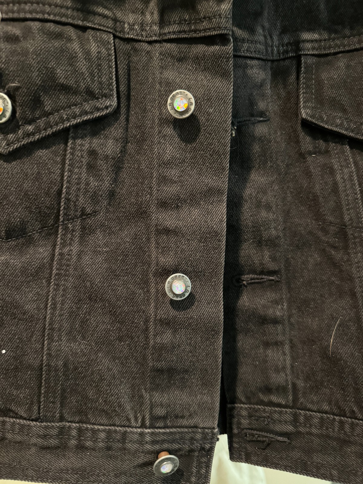 VIntage 1980’s LA Gear Denim Jacket with Beaded logo on the back, rhinestone …