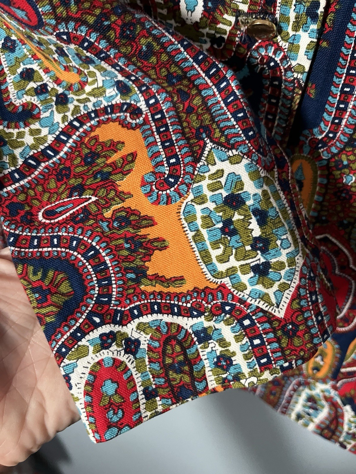 Vintage 1970’s Dagger Collar Cotton Moroccan Exotic Paisley Print Shirt M
