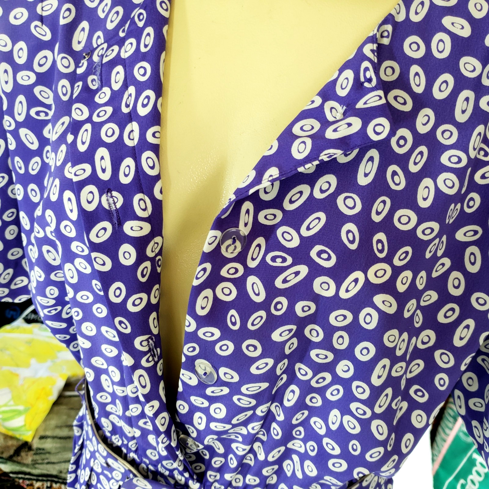 Vintage Leslie Fay Dress 80s 90s Pleated Geo Paisley Purple Belted SIZE 6P