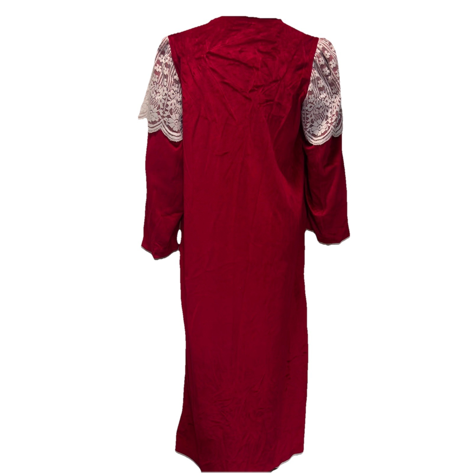 Vtg Brandywine Red Velvet Velour 1/2 Zip Robe Victorian House Coat, Large 1970s