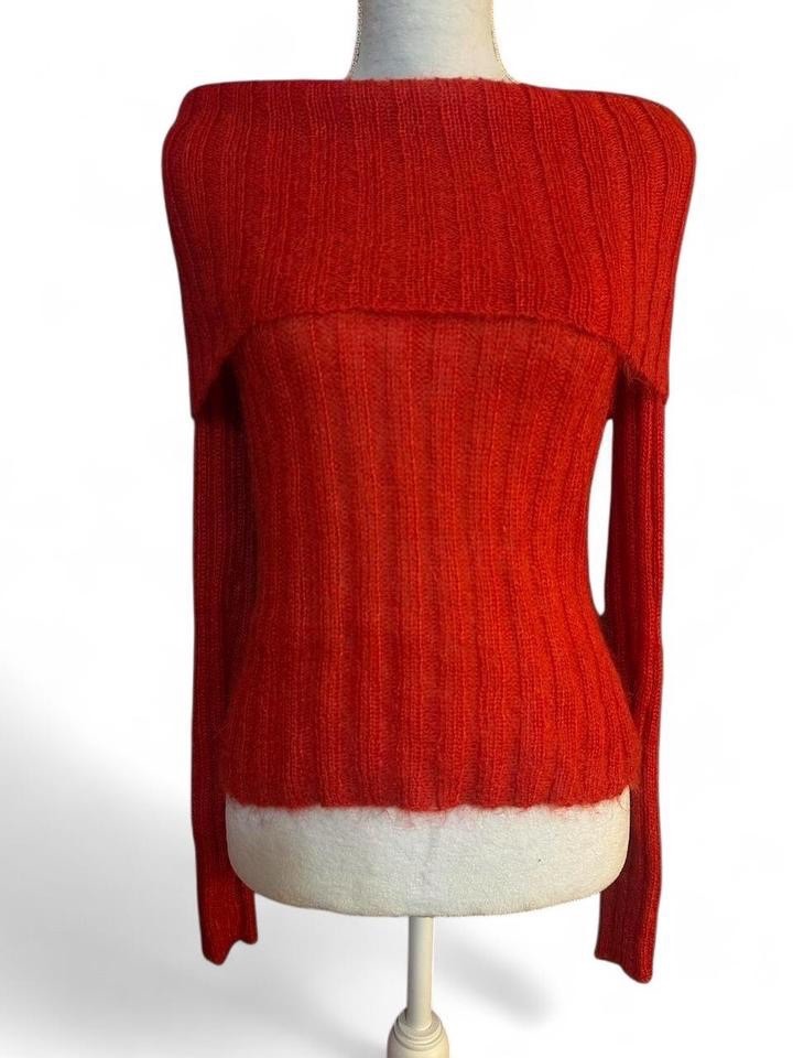 Vintage Red Kid Mohair Off-Shoulder Sweater Size Small