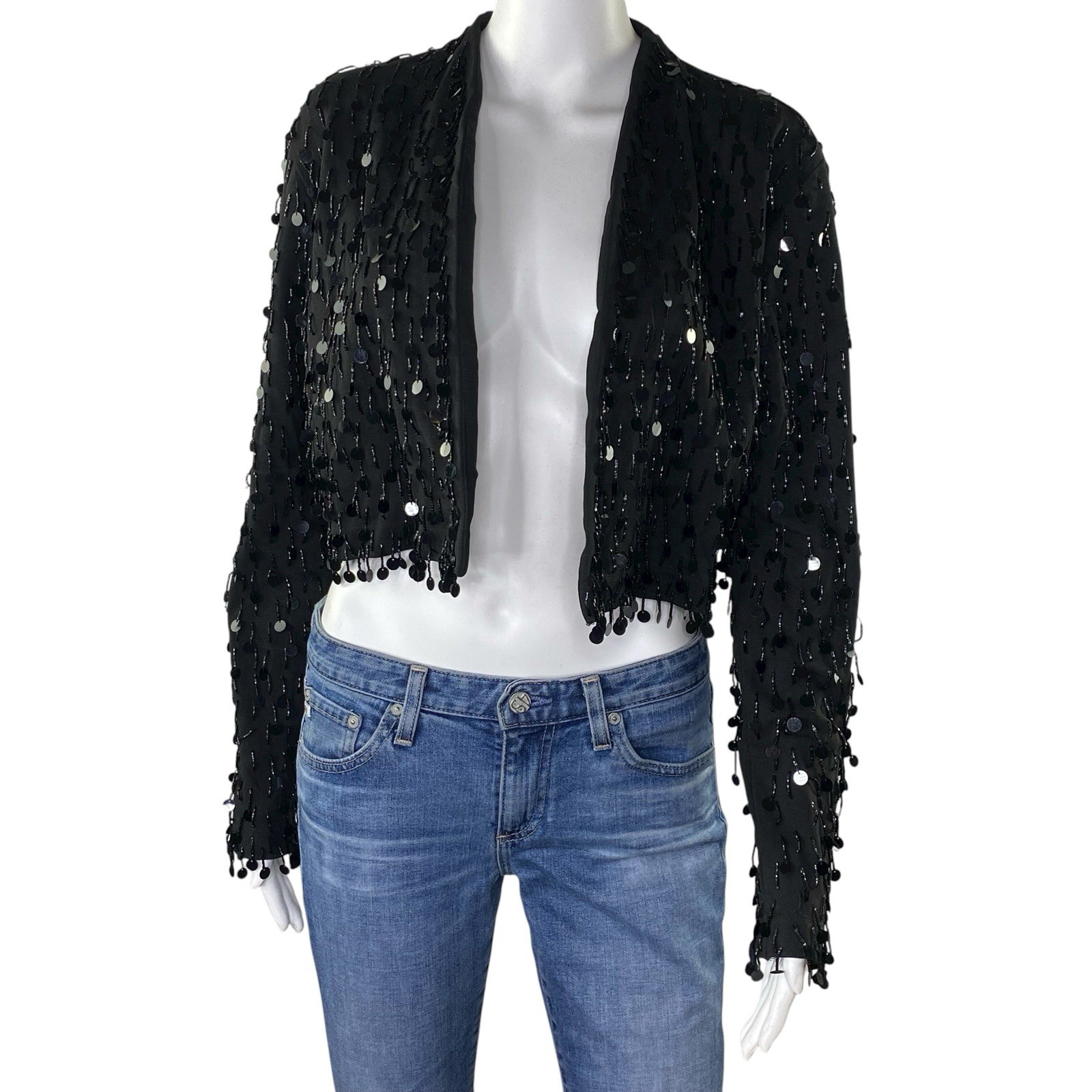 Vintage Vivienne Tam East Wind Code 80s 90s Black Beaded Sequin Bolero Jacket 1