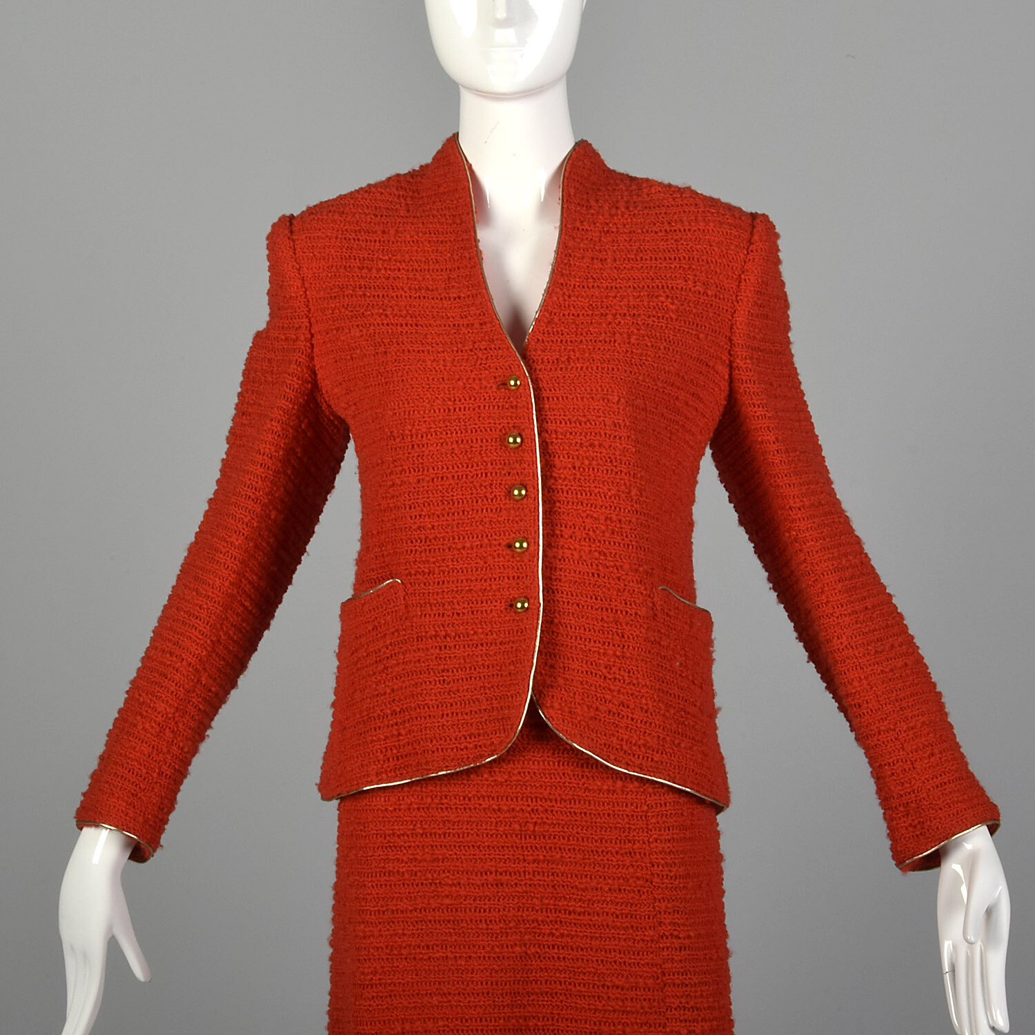 M Beni Salvadori Sara Fredericks 1970s Bright Red Open Knit Skirt Suit 70s VTG