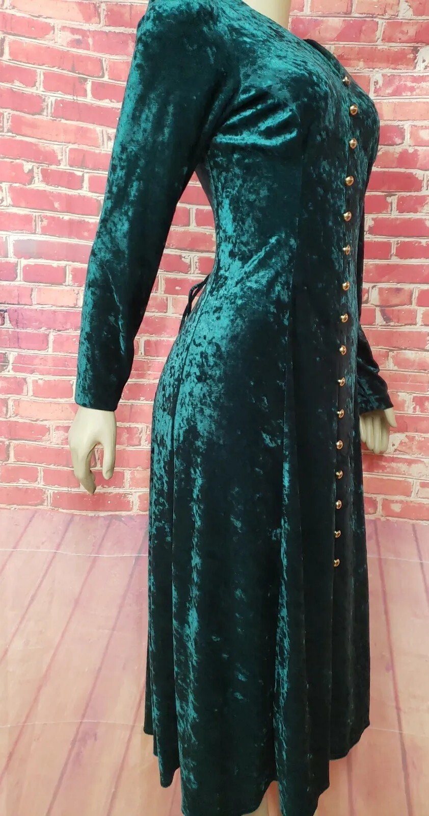 Brett Alixander Victorian Style Vintage Velvet Green Dress Womens Midi Sz 10 #C