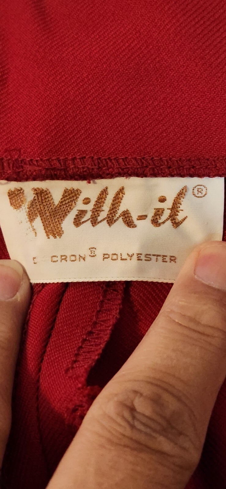 Vintage 1970s With-It Women’s Red Pants W28″ L27.5″ Bell Bottoms YKK Zip Disco