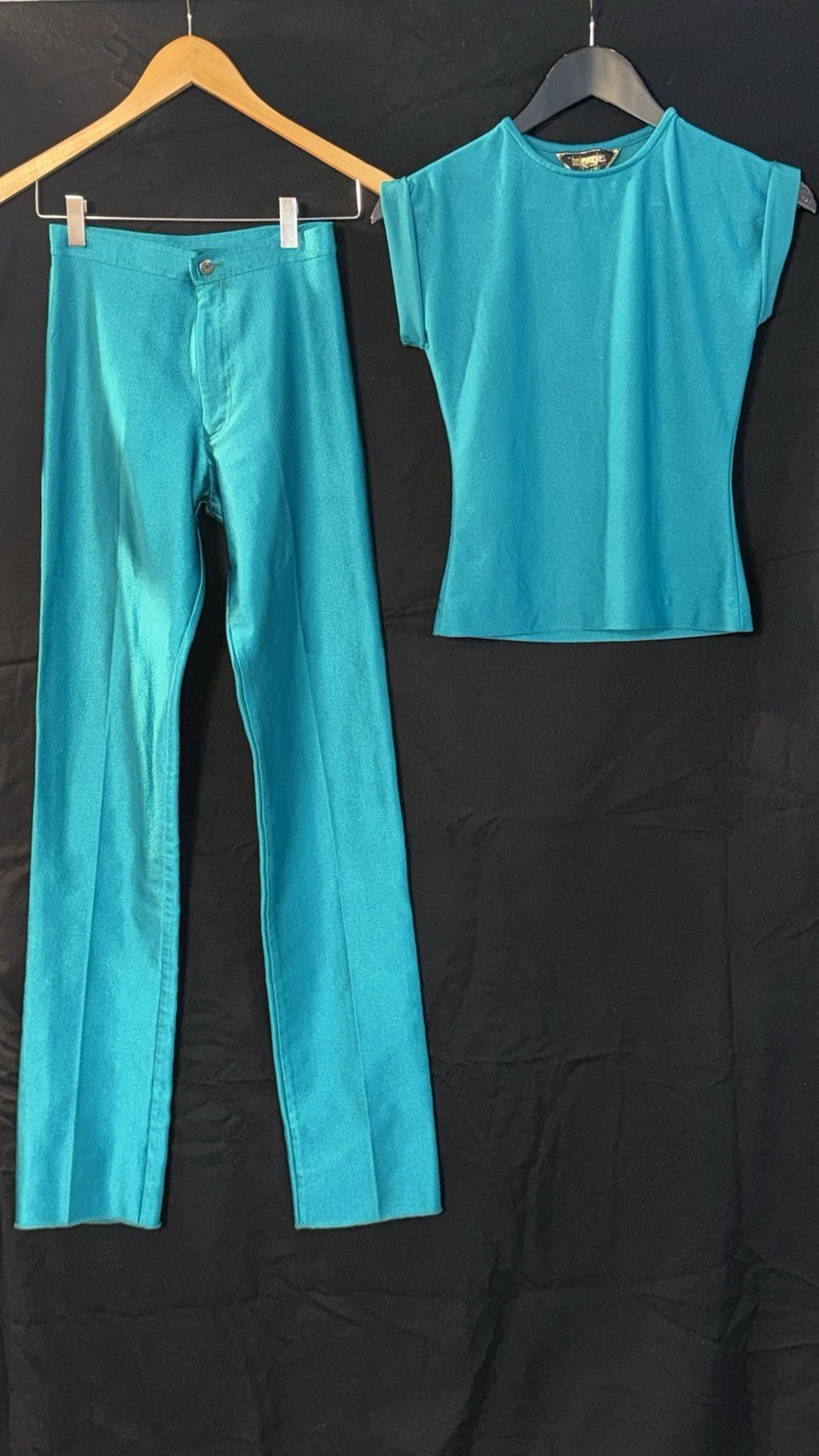 Rare Vintage Bojeangles Skin-Ease Teal Color Spandex Disco Pants And Top Set