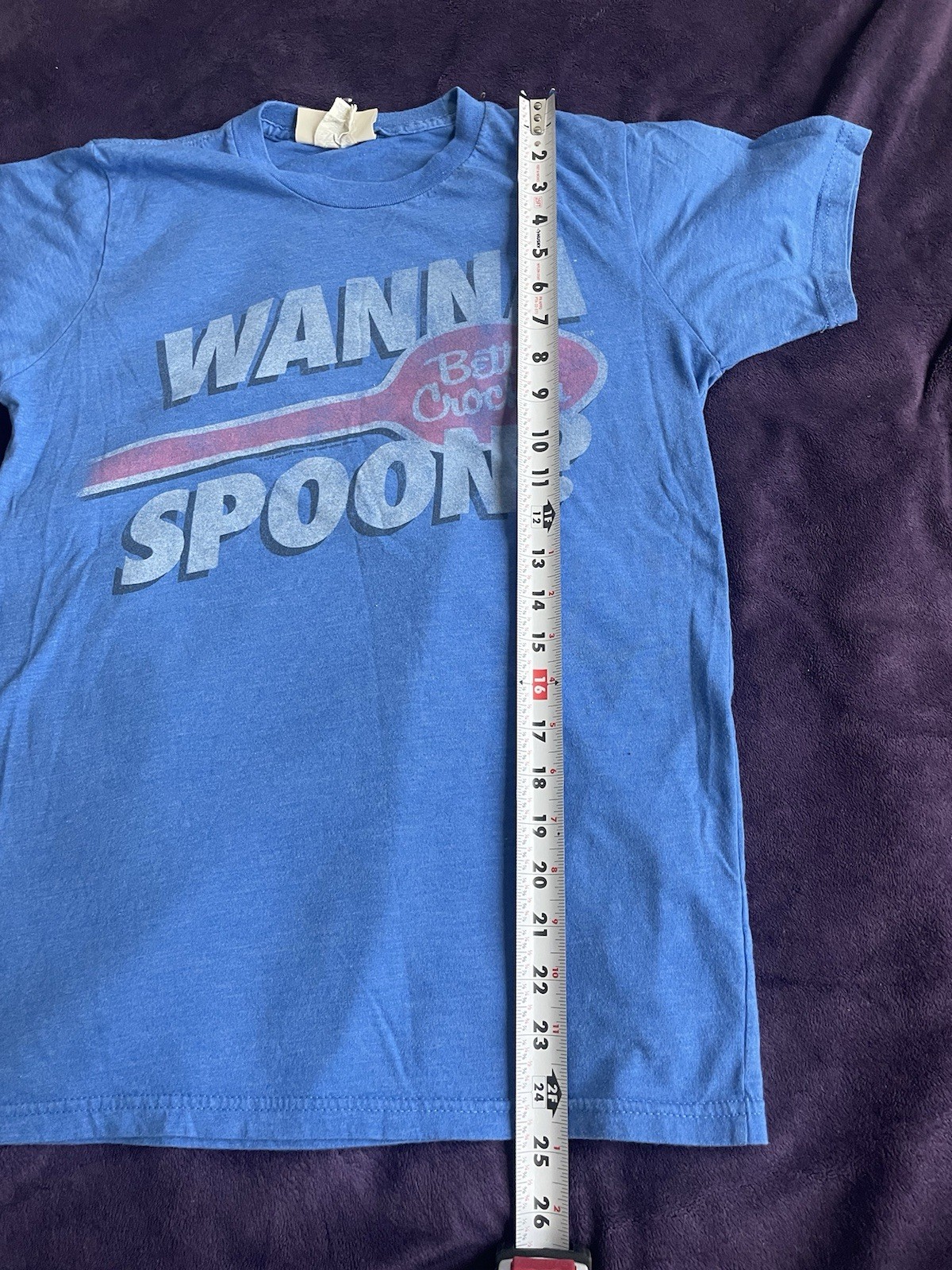 True Vintage Betty Crocker Blue Wanna Spoon Blue Graphic Tshirt Size Small