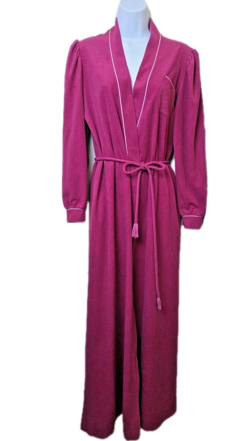 Vintage 70s Velour Robe Dressing Gown Hot Pink Fleece Size 13 Jennifer Dale