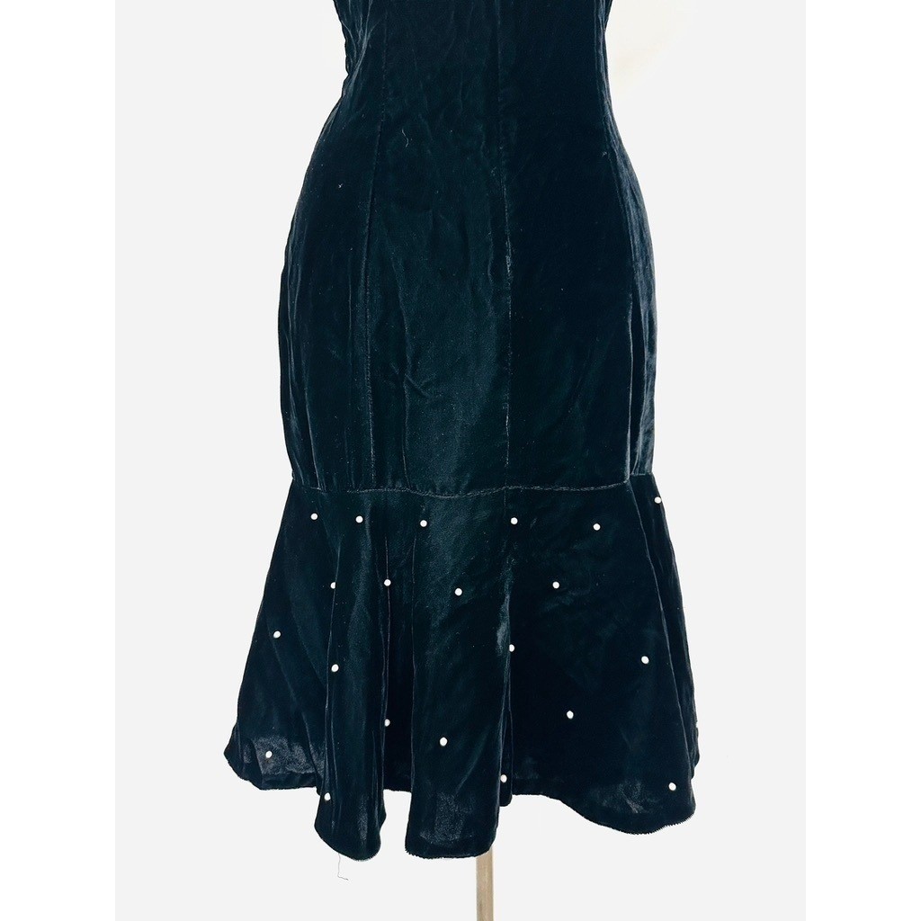 Vintage Velvet Wiggle Dress S Pearls Mermaid Old Hollywood Goth Glam Bodycon