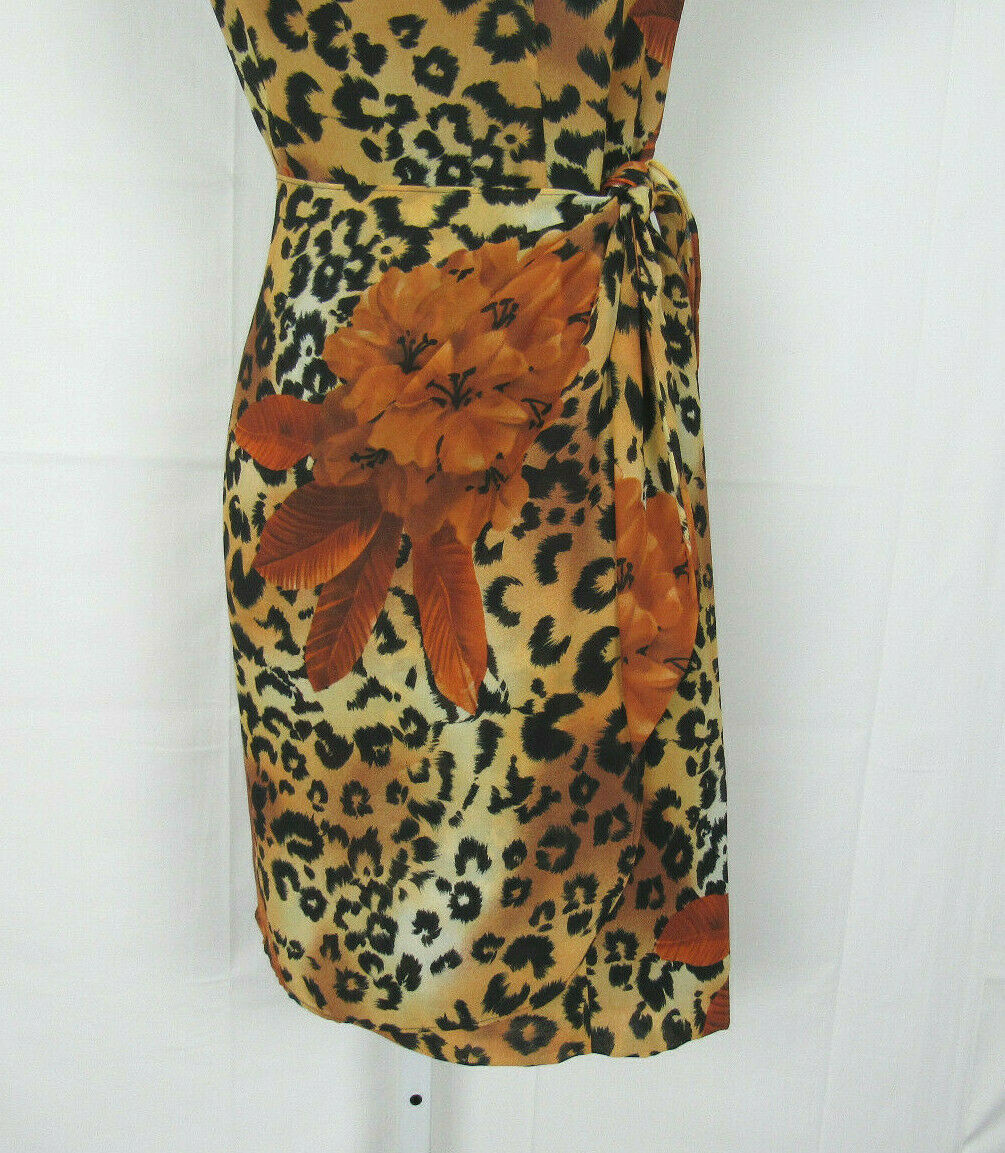 VTG 1980s JESSICA HOWARD SIZE 4 LEOPARD PRINT DRESS WITH OVERLAP POLYESTER